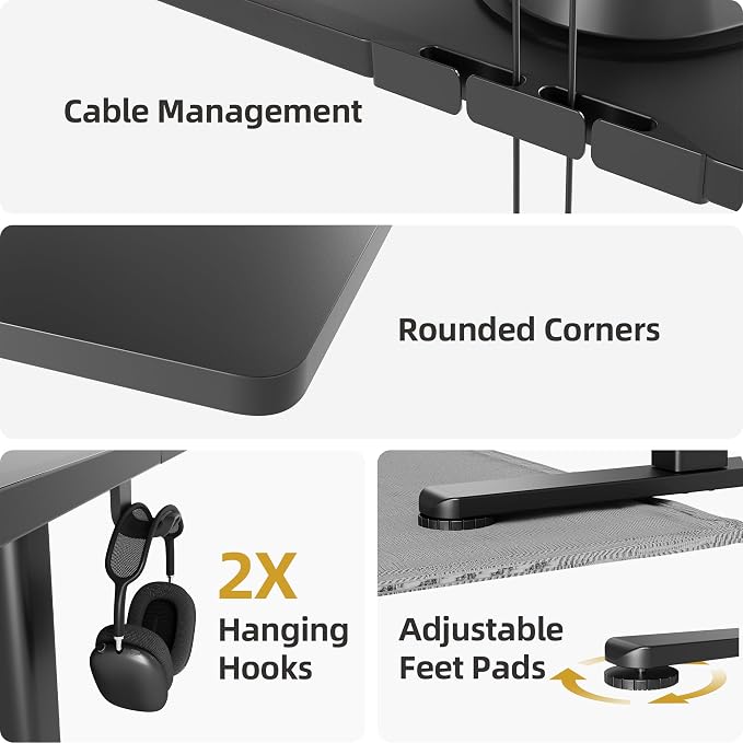 INNOVAR Electric Standing Desk, Adjustable Height Stand up Desks, 63 x 24 Inches Sit Stand up Desk for Home Office Computing, 3-Preset Memory Height Ergonomic Rising Desks, Black