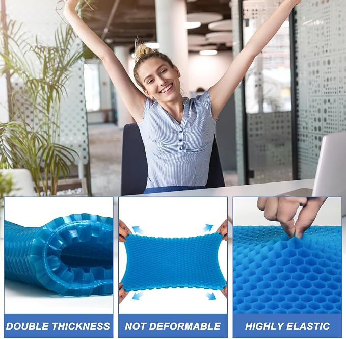 LYUANEC Gel Seat Cushion for Long Sitting - 18.5" x 17" x 1.4" (Large＆Soft) | Gel Cushion for People Over 100 lbs, Pressure Relief Cushions for Office Chair, Egg Cushions for Wheelchair, Seat Pad for Car