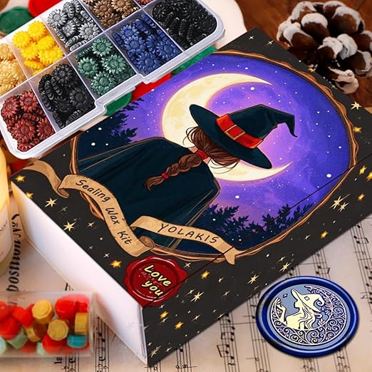 Wax Seal Kit for Witch Girl,Magic Girl Witch Sealing Wax Stamp for Halloween Christmas Invitations Letter Envelope Cards Crafts Gift Package Decoration