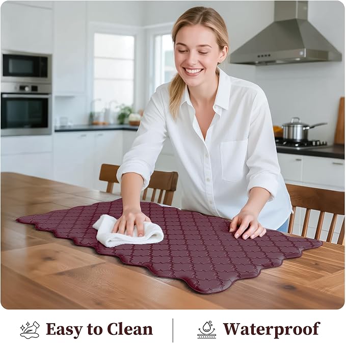 Arenarug Upgrade Scalloped Embossed Kitchen Mats for Floor 2PCS Cushioned Anti Fatigue Waterproof Foam Kitchen Rugs Non Slip Washable Comfort Standing Mat for Sink Laundry, 17.3"x30"+17.3"x47", Red