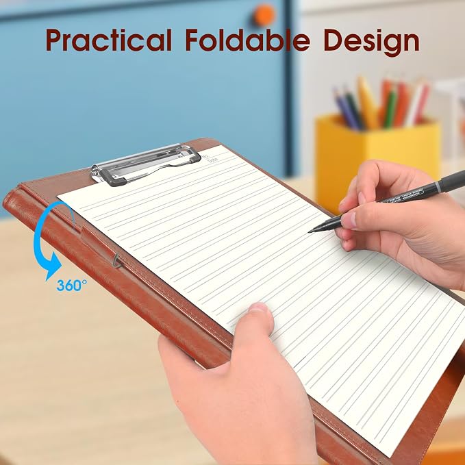 Professional Portfolio Binder with Clipboard, Faux Leather Padfolio Organizer for Resume, Interview Business Conference, Legal Pad Holder for A4 Letter Size Notepad with Multi-Pocket Storage (Brown)