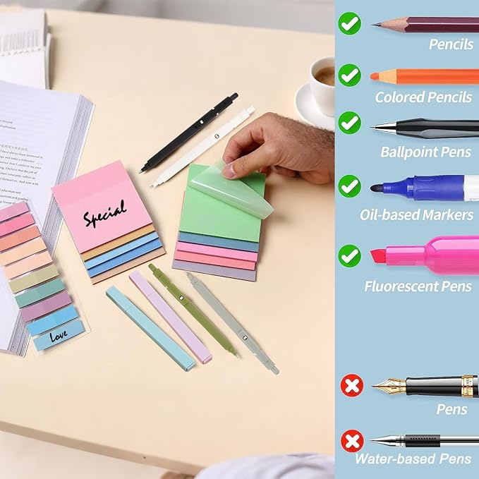 38 PCS Annotation Set with Aesthetic Highlighters, Gel Pens, Sticky Notes & Tabs, Dual Tip, Fast Dry Ink Pens for Book Marking and Office Use