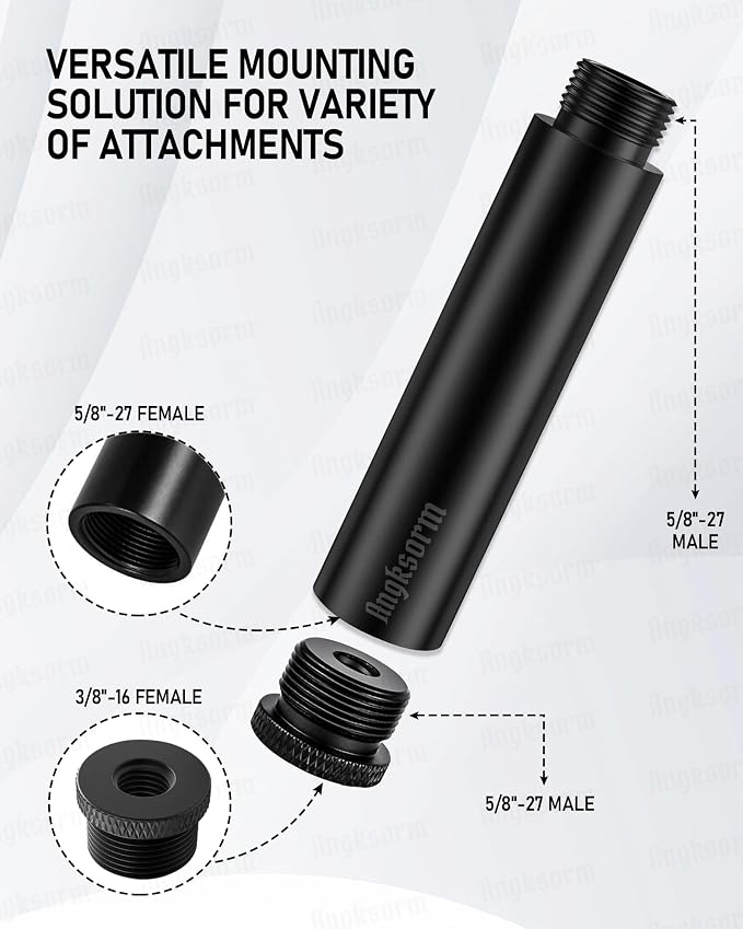 6-INCH Mic Stand Extension Tubes/Rods Parts (2PCS), Universal 5/8-27" Thread, Fits Most Mic Booms, Gooseneck Arms, Bases - KE26XL