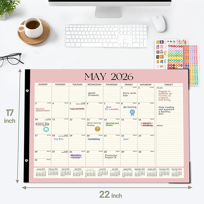 Forvencer Desk Calendar 2026-2027, 20 Months Calendar Runs from May 2026 to December 2027, 22" x 17" Large 2026 Desk Calendar Monthly Planner with Plastic Cover for Home School Office, Green