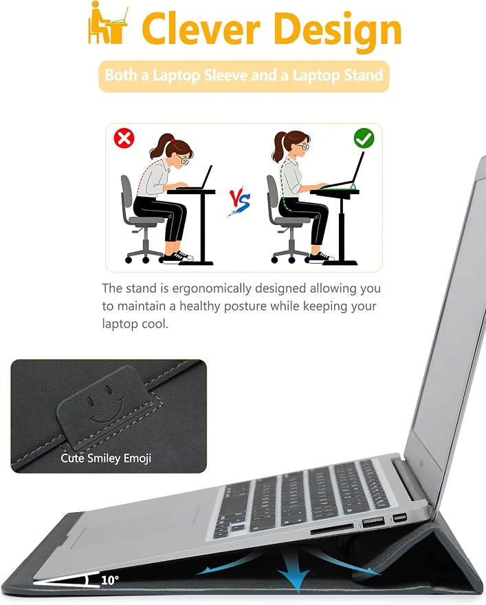 HYZUO 13 Inch Laptop Case Sleeve with Stand for 2026-2018 MacBook Air 13 M5 M4 M3 M2 M1, 2026 13" MacBook Neo, 2026-2016 MacBook Pro 13 M2 M1, iPad Pro/Air 13, Surface Pro 12-3, XPS 13, Space Gray