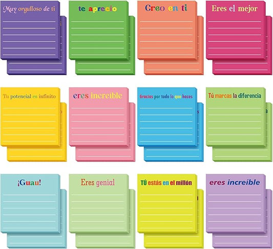 Yinder 24 Pcs Inspirational Sticky Notes Thank You Gift Motivational Sticky Note Pad Employee Appreciation Gift Bulk for Staff Coworker Teacher Nurse Office Groups 3 x 3'' (Appreciation,Spanish)
