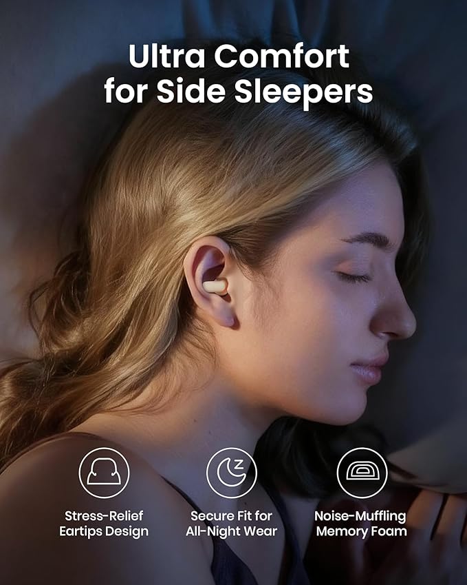 Dream Ear Plugs for Sleeping, 23dB Noise Reduction Soft Silicone Ear Plugs with Patented Qufits Eartips and Carry Case, Reusable Earplugs for Sleep, Work, Focus, Study - Beige