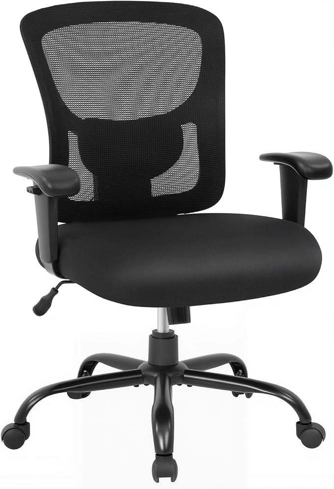 BestOffice Big and Tall 500 lb Mesh Office Chair Ergonomic High Back Desk Chair with Lumbar Support and Extra-Wide Seat for Home Office, Black