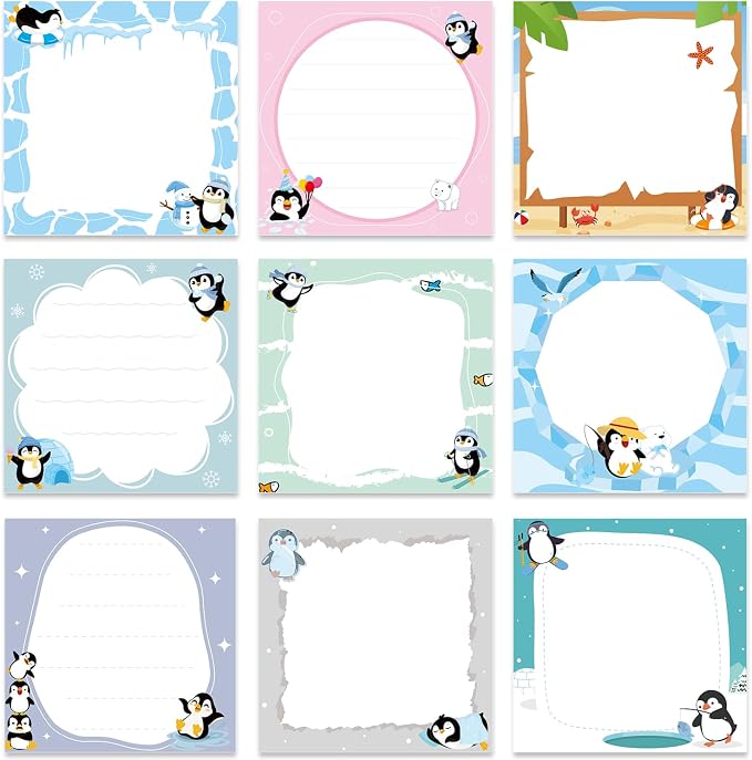Penguin Sticky Notes Gifts - 9 Pack Cute Penguin Notepads 3x3 Inches, Funny Animals Themed Self-Stick Memo Pads, School Office Supplies for Students Coworkers Men Women (450 Sheets)