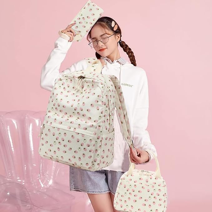 Bluboon School Backpack Set Girls Womens Laptop Bookbag Casual Daypack Fits 15 inch Laptop with Lunch Tote Bag and Pencil Bag