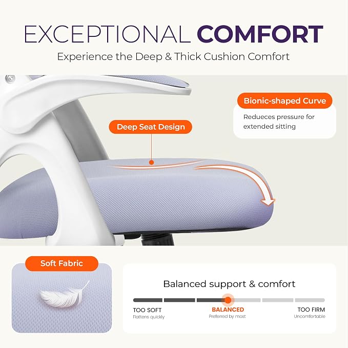 NEO CHAIR Office Desk Gaming Ergonomic Computer Chair with Lumbar Back Support Adjustable Height Swivel Rolling Wheels Flip-up Arms Mesh Chair for Home Vanity (Purple)