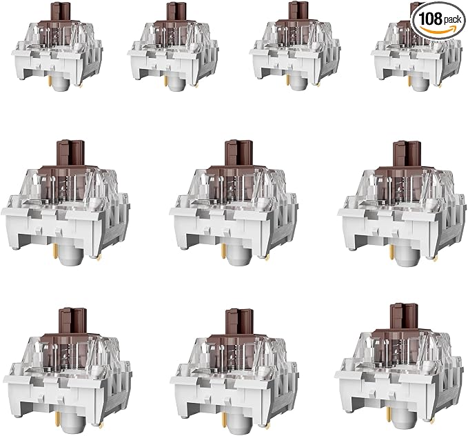 ZhouWang Brown Switch 3 Pin 50gf Pre-Lubricated,Dustproof Tactile Switch,Suitable for RGB,Mechanical Gaming Keyboards、MX Mechanical Keyboard(Brown,108PCS)