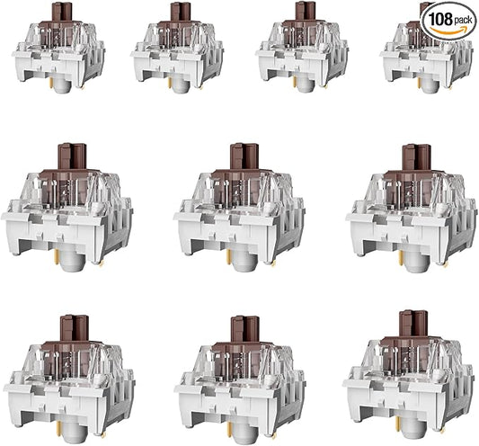 ZhouWang Brown Switch 3 Pin 50gf Pre-Lubricated,Dustproof Tactile Switch,Suitable for RGB,Mechanical Gaming Keyboards、MX Mechanical Keyboard(Brown,108PCS)