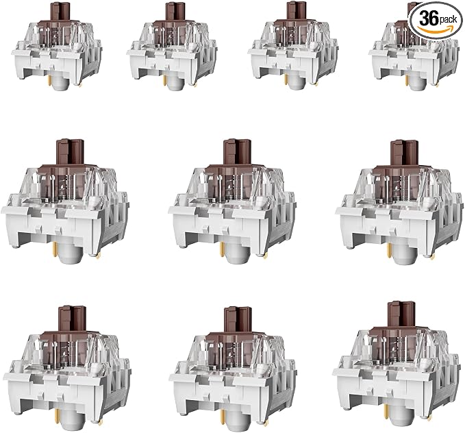 ZhouWang Brown Switch 3 Pin 50gf Pre-Lubricated,Dustproof Tactile Switch,Suitable for RGB,Mechanical Gaming Keyboards、MX Mechanical Keyboard(Brown,36PCS)