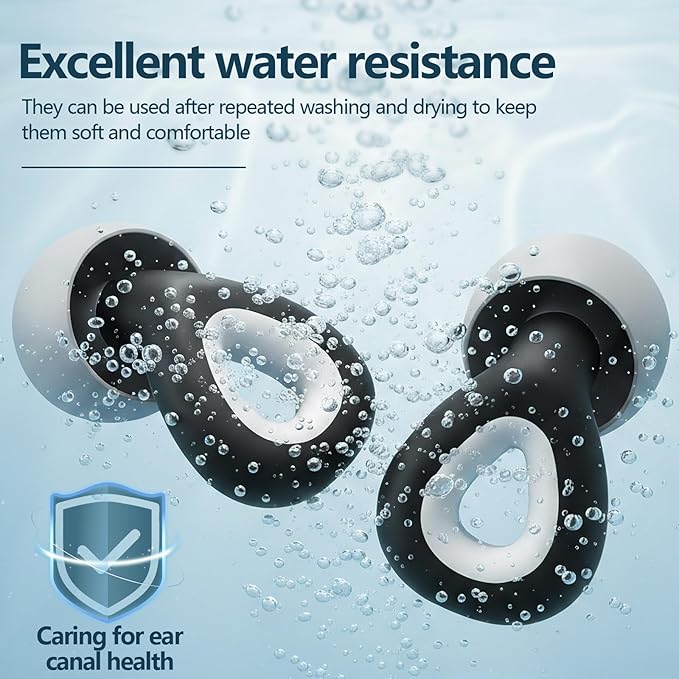 Ear Plugs for Sleeping Noise Cancelling - Black Reusable Earplugs for 24dB Noise Reduction Snoring Concerts Sleep Deep Focus Work Travel Study, Silicone Flexible Hearing Protection Ear Plugs +3Tips