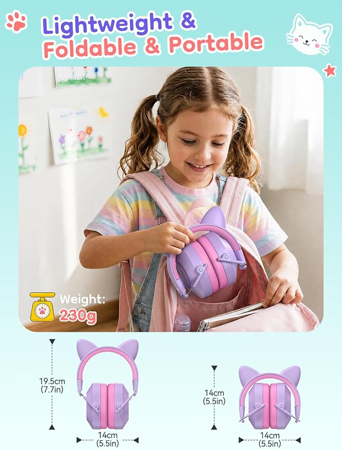 Dr.meter Kids Ear Protection Ear Muffs: 32dB SNR Noise Cancelling Headphones for Kids, Adjustable Noise Reduction Hearing Protection for Autism Sensory, Fireworks, Concert w/Fun Stickers