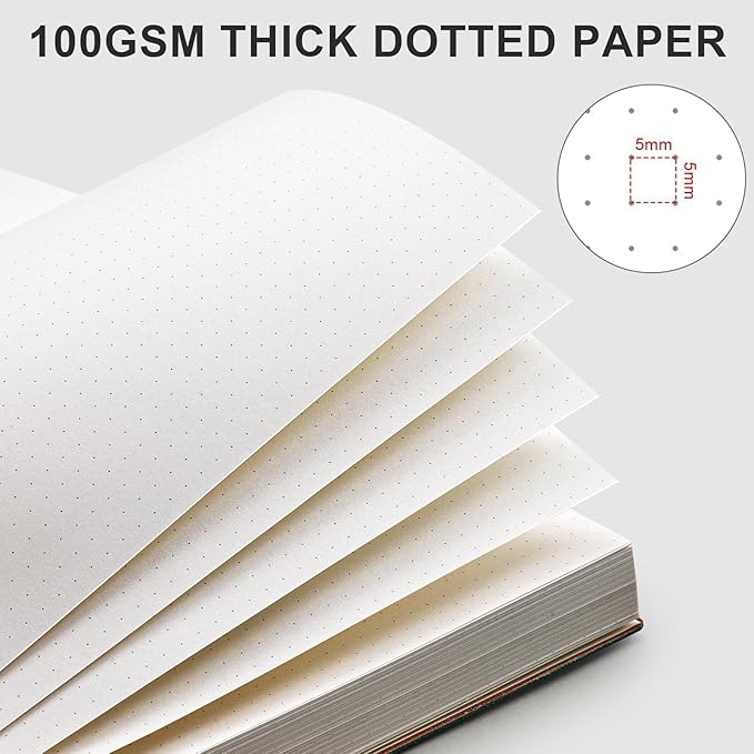 AHGXG Dotted Journal - 320 Pages Dot Grid Notebook B5 Large Journal, 100gsm Thick Dotted Paper, Leather Softcover, with Journal Stencils, Inner Pocket, 7.6'' X 10'', Gray Blue