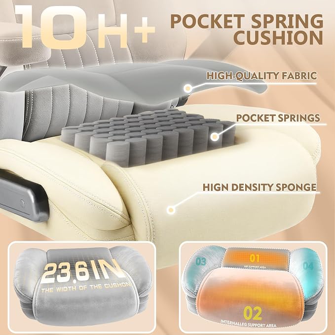 Fabric Big and Tall Office Chair 600LBS Capacity with 5D Flip Arms,Heavy Duty Cloth Computer Chair,Plus Size High Back Desk Chair with Wide Pocket Spring Seat