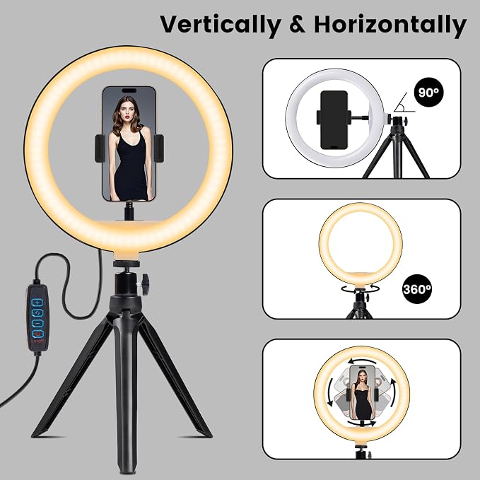 Selfie Ring Light 12" with Tripod Stand and Phone Holder, LED Ring Light for Desk with 3 Light Modes & 11 Brightness Level for Selfie, YouTube, Makeup, Live Streaming, TIKTOK