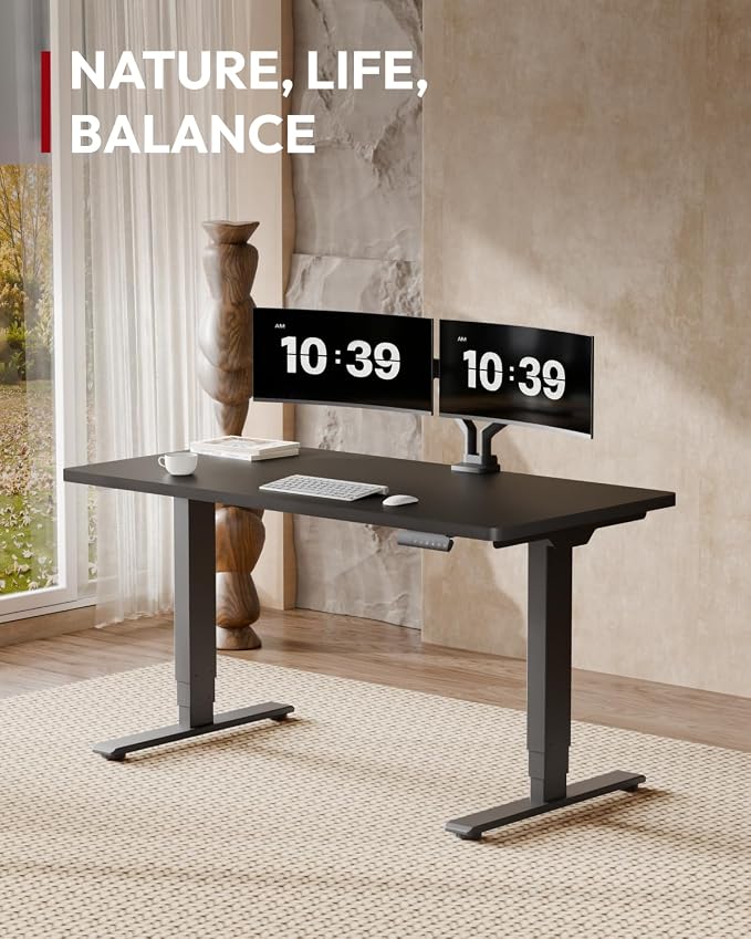 SANODESK Dual Motor Standing Desk 220lbs Height Adjustable Desk | 55"x28" Spacious One-Piece Black Desktop & Black Frame, 4 Memory Presets, 3-Stage Legs, 220lbs, 2-Box for Home & Office