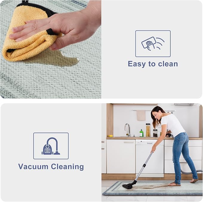 KIMODE Anti Fatigue Kitchen Mat 2PCS,Non-Skid Waterproof Kitchen Rugs,Farmhouse Kitchen Mat for Floor,Cushioned Comfort Foam Standing Mat for Floor,Office,Sink,Desk,Laundry,Blue and Gray