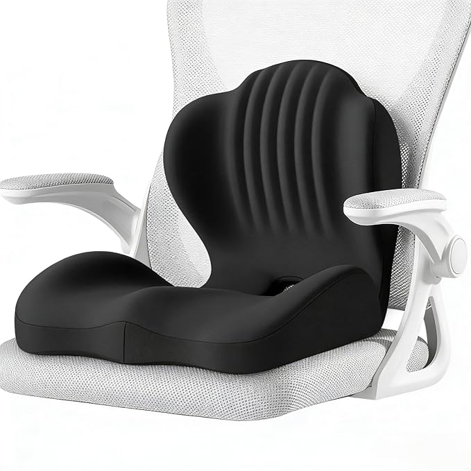 Ergonomic Seat Memory Foam Support Cushion for Back, Car Seat Back Support Cushion for Sciatica Tailbone Pain, Office Desk Chair Car Travel Seat Cushion (Black)