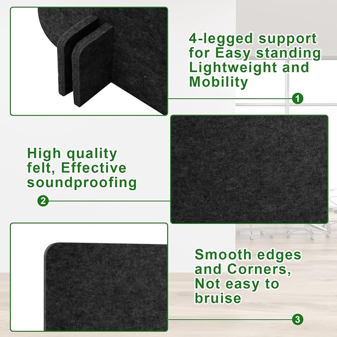Kisston 6 Pack Acoustic Desk Divider Desk Partition 24 x 24" Stand Up Freestanding Desk Privacy Panel Noise and Visual Distractions Reducing Table Divider for Student Reception Area Office(Dark Gray)