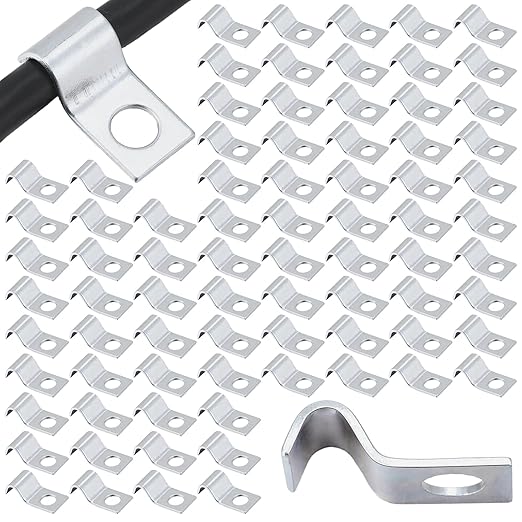 Yaocom 100 Pcs Silver Cable Wire Screw Clips 1/4 Inch, Zinc Plated Steel Clamp Outdoor Cord Clips for Wall Mounting Wire Management