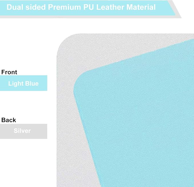 SUJAYU Dual Sided PU Leather Desk Pad, Mouse Pad, Office Desk Mat, Non-Slip Laptop Desk Pad, Waterproof Desk Writing Pad for Office and Home (31.5" x 15.7", Light Blue+Sliver)