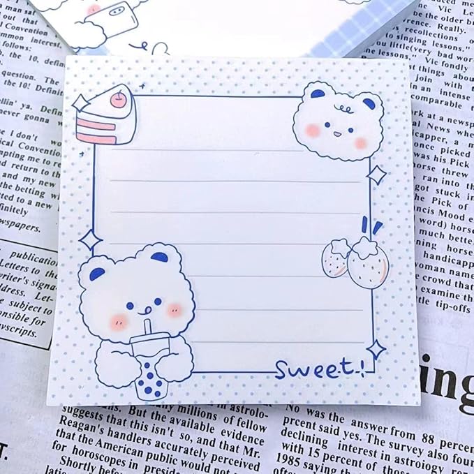 4 Pack Cute Sticky Notes Kawaii Sticky Notes Memo Pads 3.1x3.1 Inches Fresh Bear Series Self-Stick Note Pads for Girls Boys Students School Office Home (320 Sheets), 4 Pads 80 Sheets/Pad