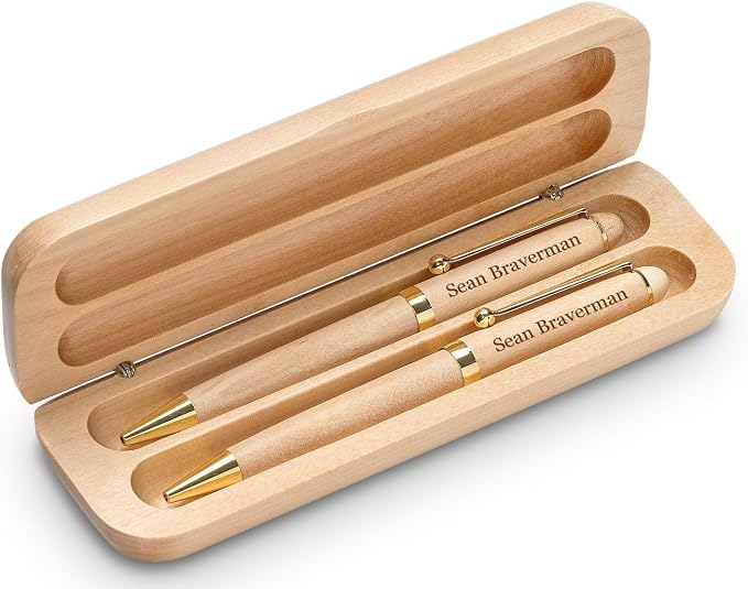 Executive Gift Shoppe | Laser Engraved Maple Wood Double Pen and Box Set