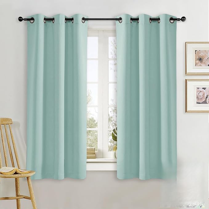 NICETOWN Kitchen Blackout Window Curtain Panel, Aqua Blue, 1 Panel, 42 by 63 inches Long, Home Fashion Thermal Insulated Solid Grommet Room Darkening Drape for Apartment