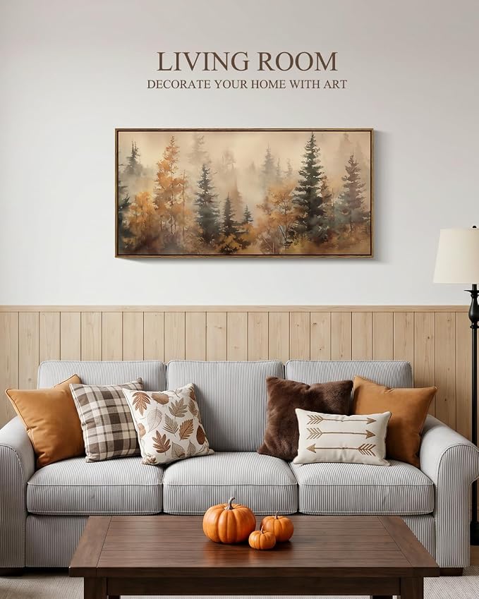 InSimSea Extra Large Framed Vintage Fall Wall Art, Living Room Country Farmhouse Decor, Forests Trees Landscape Canvas Prints, Retro Long Pictures for Bedroom Above of Bed, 20x40inch