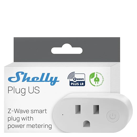 Shelly Wave Plug US LR | Z-Wave Long Range Smart Plug with Power Monitoring 15 A | Home Automation | iOS Android App | Low Power Consumption | Smart Schedules & Scenes | Bulletproof Security