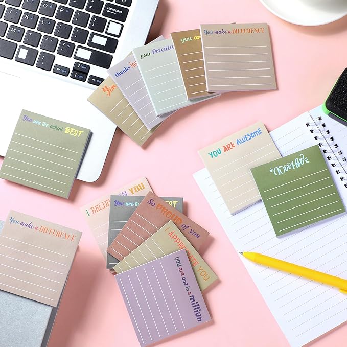 Yinder 12 Pcs Inspirational Sticky Notes Thank You Gift Motivational Sticky Note Pad Employee Appreciation Gift Bulk for Staff Coworker Teacher Nurse Office Groups 3 x 3'' (Appreciation,Boho Color)