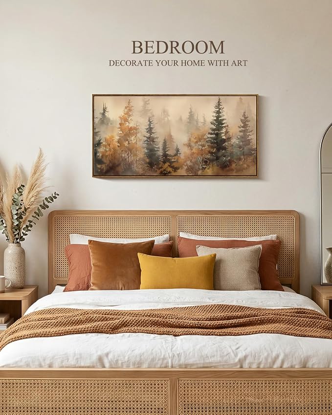 InSimSea Extra Large Framed Vintage Fall Wall Art, Living Room Country Farmhouse Decor, Forests Trees Landscape Canvas Prints, Retro Long Pictures for Bedroom Above of Bed, 20x40inch