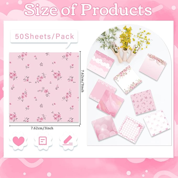 Aesthetic Sticky Notes Gifts, 9 Pack Pink Aesthetic Notepads 3x3 Inch Gifts for Coworkers Students, Pastel Memo Pads Office School Supplies for Men Women (450 Sheets)