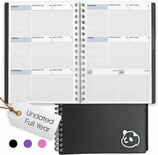 Panda Planner 2026 Undated Weekly Planner – Spiral Bound 5.75" x 8.25" with 52 Weeks, Habit Tracker & Weekly To-Do Lists – Productivity Planner & Academic Organizer for Home, Office & School (Black)
