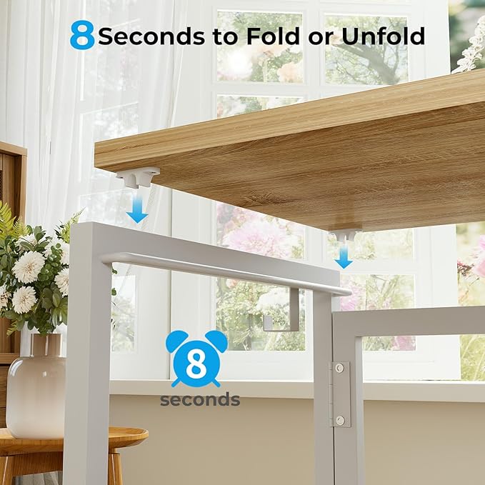 GreenForest Folding Desk with Monitor Stand, 31.5 Inch Foldable Computer Desk with Hook and Storage, Sturdy Small Space-Saving Writing Work Table for Home Office Dorm, Oak