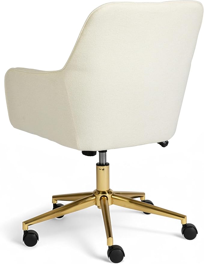 Martha Stewart Rayna Swivel Task Chair with Flared Arms for Home Office in Off White Fabric with Polished Brass Frame