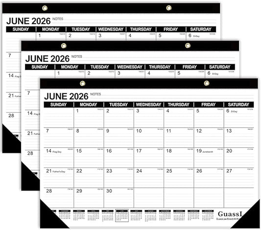 GuassLee 3 Pack Desk Calendar 2026-2027 - 19 Months Academic Calendar 17" × 11.5" Desktop Calendar from Jun. 2026 to Dec. 2027 with Julian Date for Home School Office Desk Top Organizing