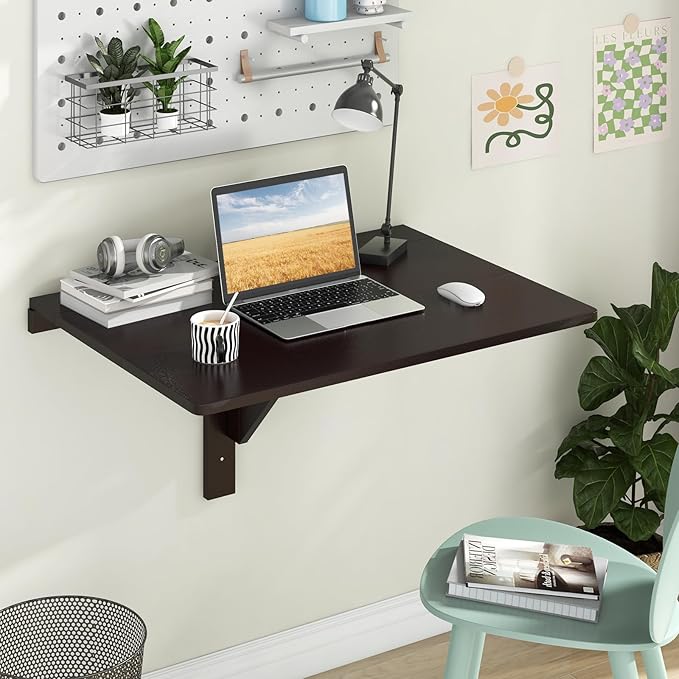 Tangkula 31.5" Wall Mounted Folding Desk, Drop-Leaf Floating Desk with Spacious Surface, Space-Saving Foldable Wall Table for Study, Bedroom, Bathroom, Balcony & Small Spaces