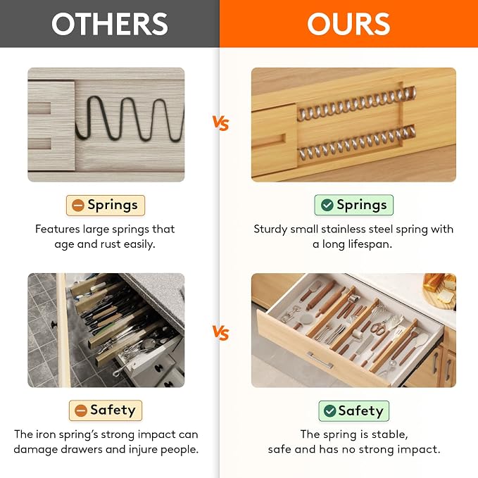 Lifewit 2.4" High 8 Pack Bamboo Drawer Dividers 45-55cm/17.5-22" Adjustable Wooden Drawer Organizer for Clothes/Utensils, Expandable Drawer Separator for Dresser/Kitchen/Bedroom/Office Organization