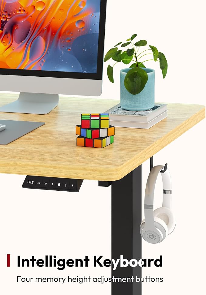 SANODESK One-Piece Electric Standing Desk, Seamless 55 x 28'' Ergonomic Height Adjustable Sit Stand Desk with Memory Presets for Home Office Computer Workstation, Black Frame/Natural Top