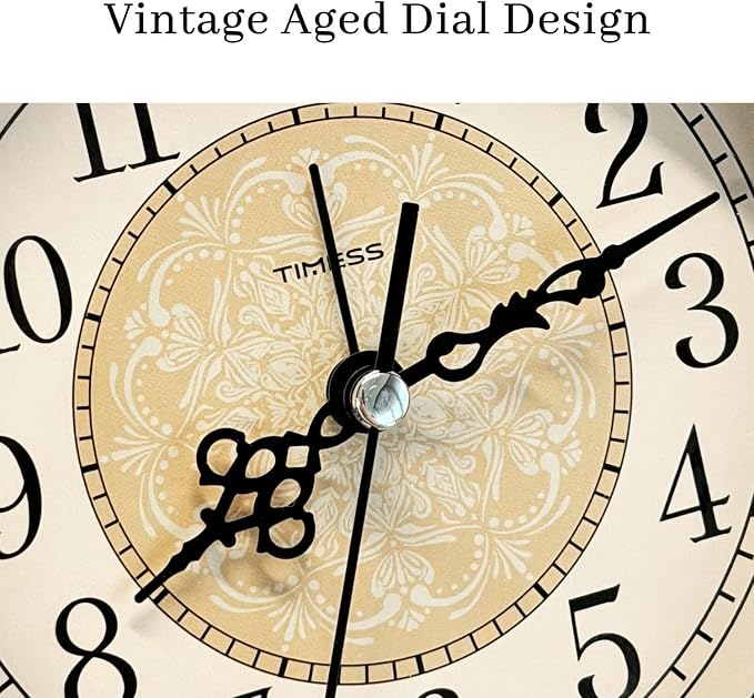 TIMESS Vintage Analog Alarm Clock, 4.3" Silent Non-Ticking Quartz Desk Clock, Battery Operated Table Clock for Bedroom, Living Room, Office, or Gift