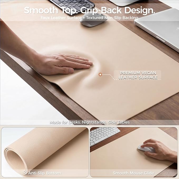 1.6mm Thick Leather 18x84 Inch Non-Slip Mat, Waterproof Countertop Protector, Extra Long Kitchen Counter/Dining Table Protector, Warm Beige