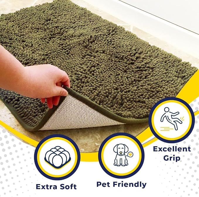 Muddy Mat® | Super Absorbent Door Mat Indoor, Microfiber Quick Dry Chenille Entryway Rug, Non-Slip Front Door Mat, Indoor Mats for Entryway, Machine Washable Pet Rug, Sage 19" x 30"