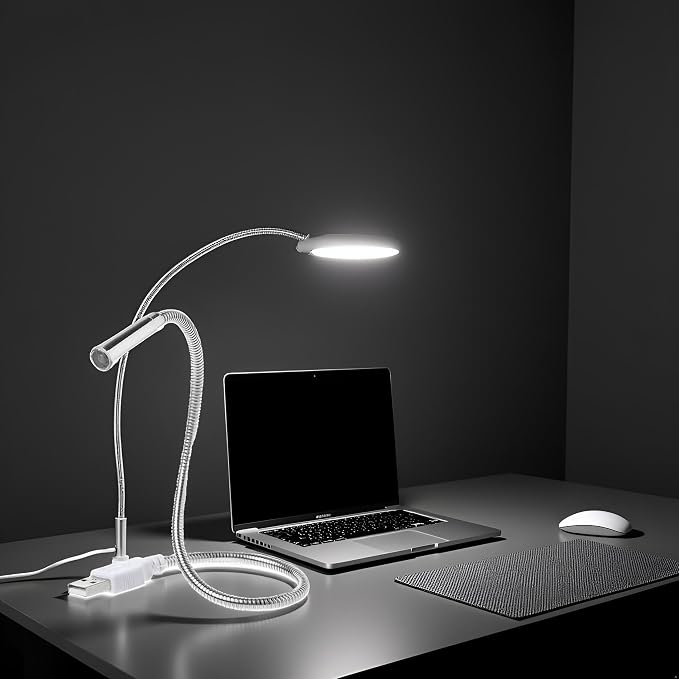 Silver USB Flexible Light Gooseneck Led Glowing Lamp Laptop Computers Studying for Office Working Writing Reading Accessories Desk Lamps Office Adjustable Led, Lamps and Shades, Table Light
