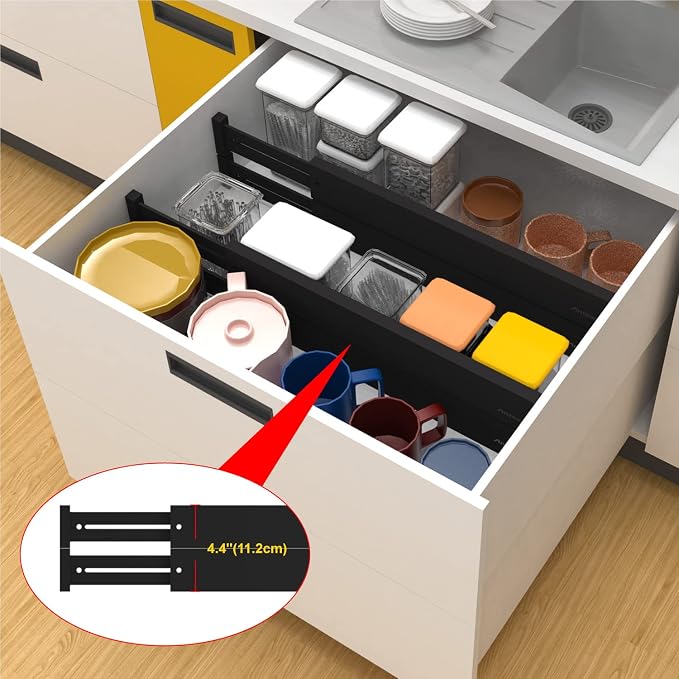 ANTOWIN 10pack Bamboo Drawer Dividers, Expandable Drawer Separators Splitter, 17-22 inches Adjustable Spring-loaded Organizer for Large Utensil, Clothes, Tools Drawers(Black)