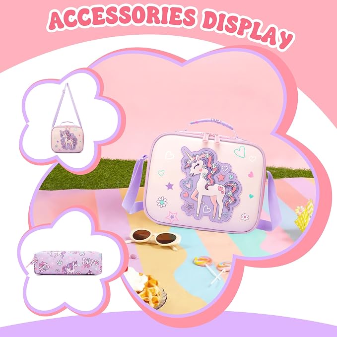 Kids Backpacks for Girls,School Backpack for Girls with Lunch Box Set Cute Unicorn Kids Bookbag for Girl Lightweight Travel Daypack Birthday Christmas for Girl